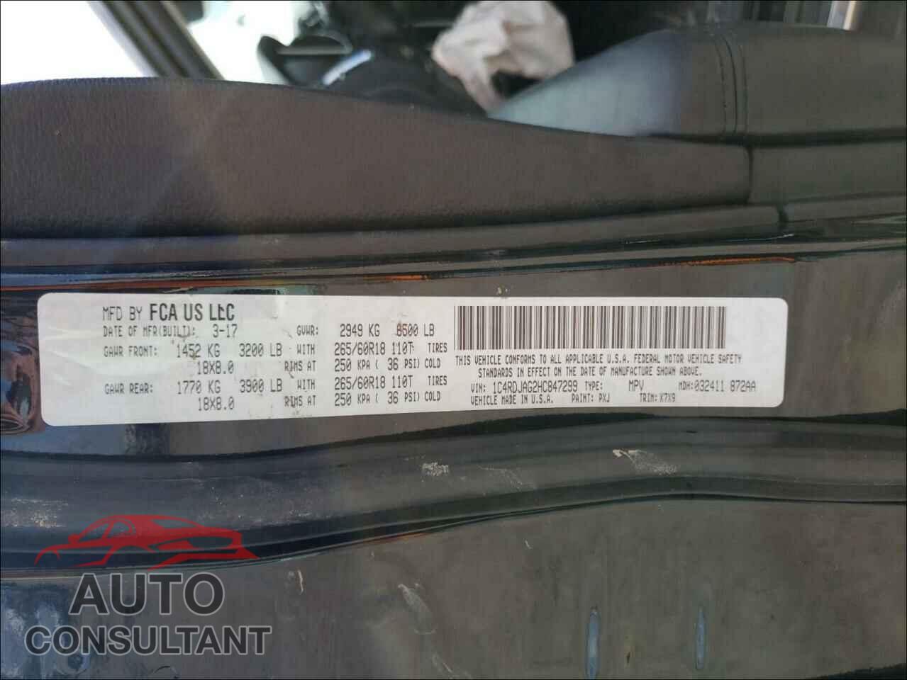 DODGE DURANGO 2017 - 1C4RDJAG2HC847299