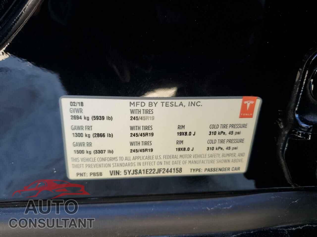 TESLA MODEL S 2018 - 5YJSA1E22JF244158