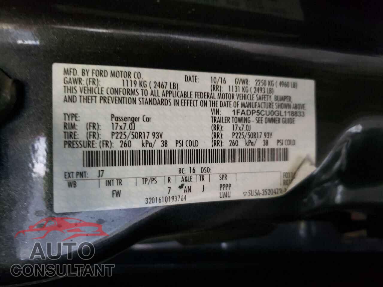 FORD CMAX 2016 - 1FADP5CU0GL118833