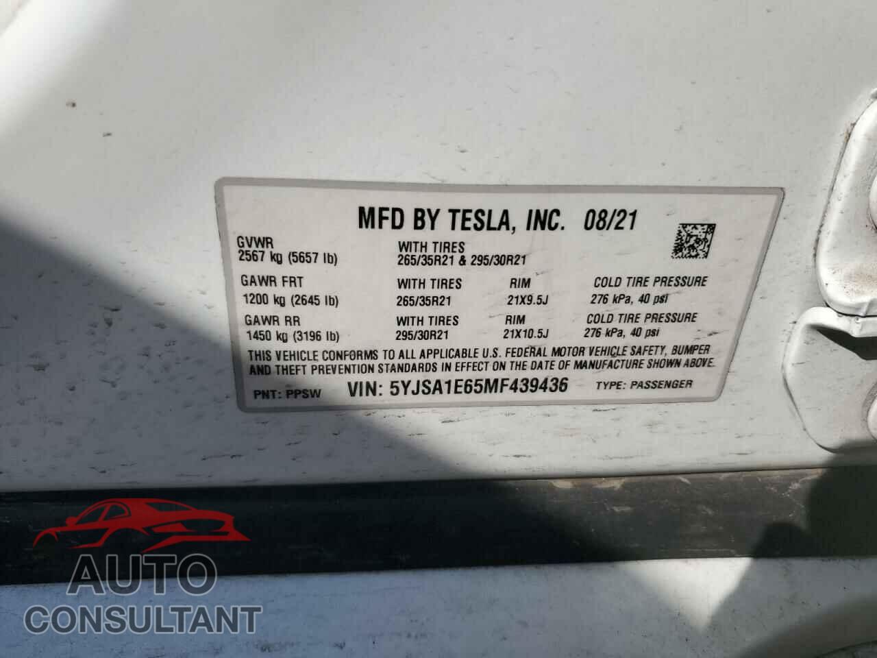 TESLA MODEL S 2021 - 5YJSA1E65MF439436