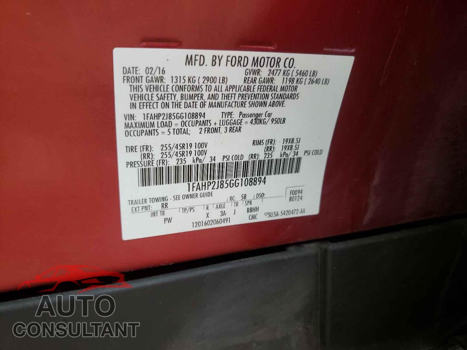 FORD TAURUS 2016 - 1FAHP2J85GG108894