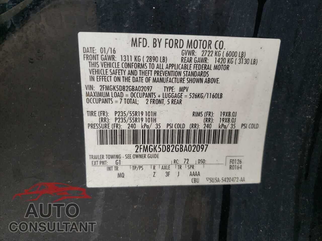 FORD FLEX 2016 - 2FMGK5D82GBA02097