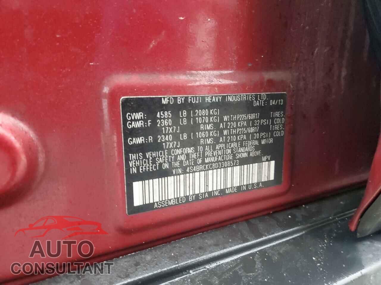 SUBARU OUTBACK 2013 - 4S4BRCKC8D3308573