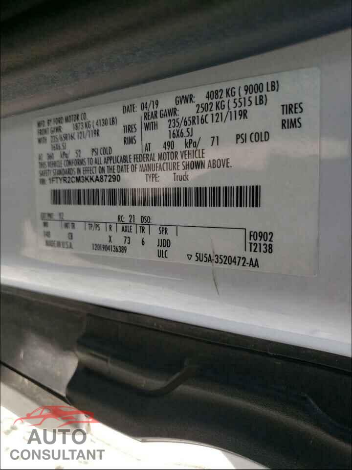 FORD TRANSIT CO 2019 - 1FTYR2CM3KKA87290