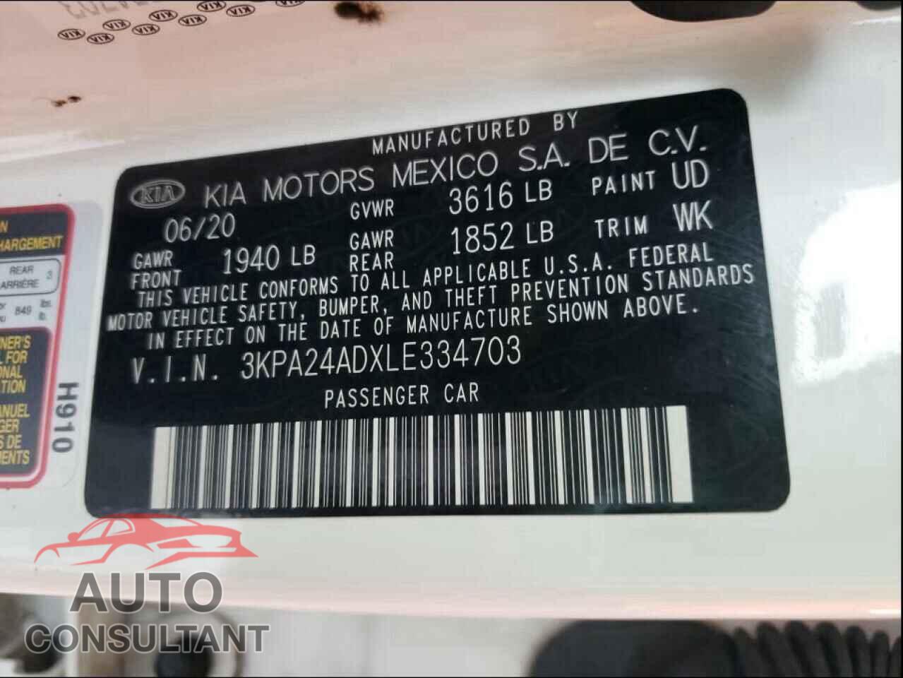 KIA RIO 2020 - 3KPA24ADXLE334703