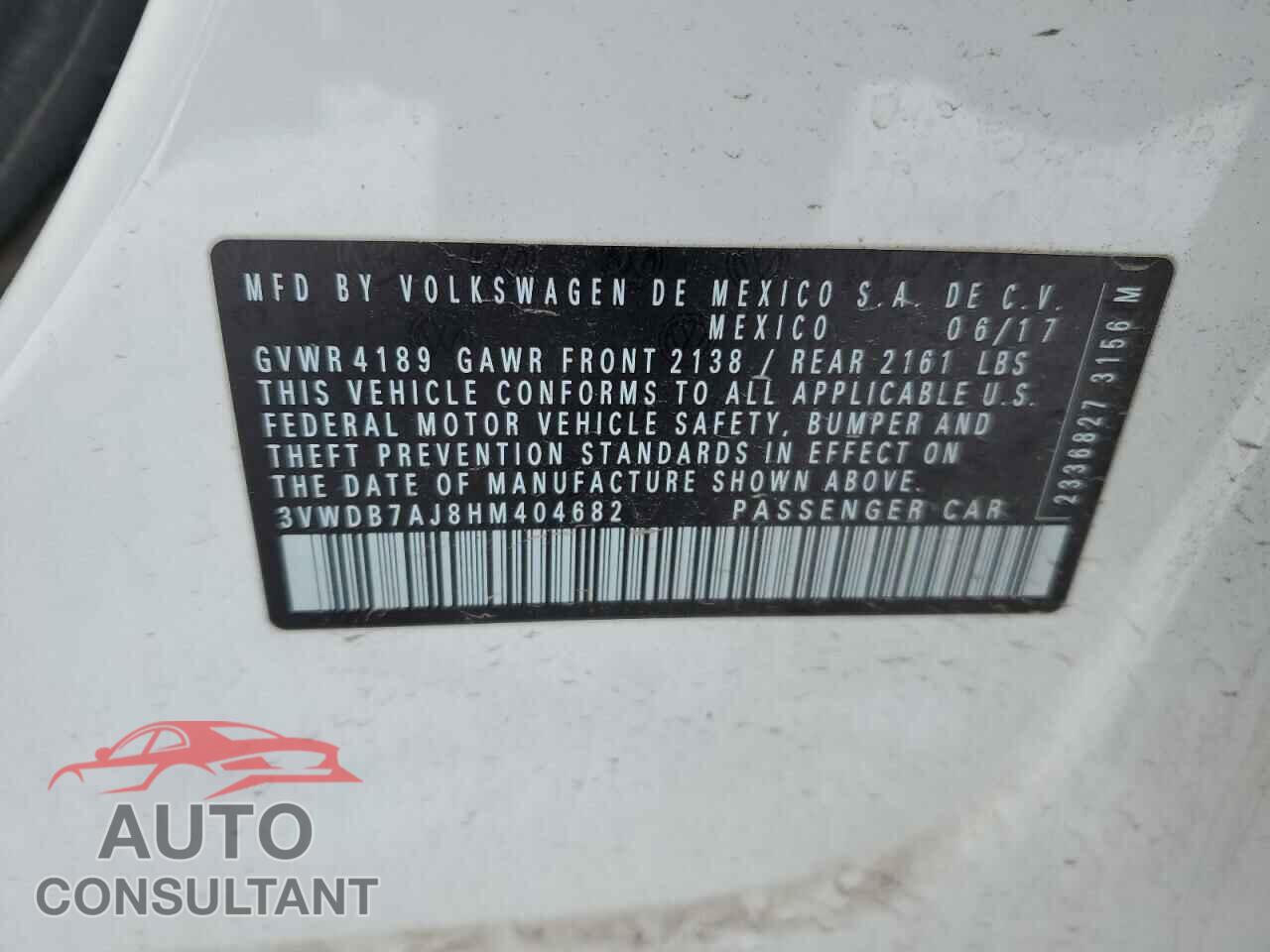 VOLKSWAGEN JETTA 2017 - 3VWDB7AJ8HM404682