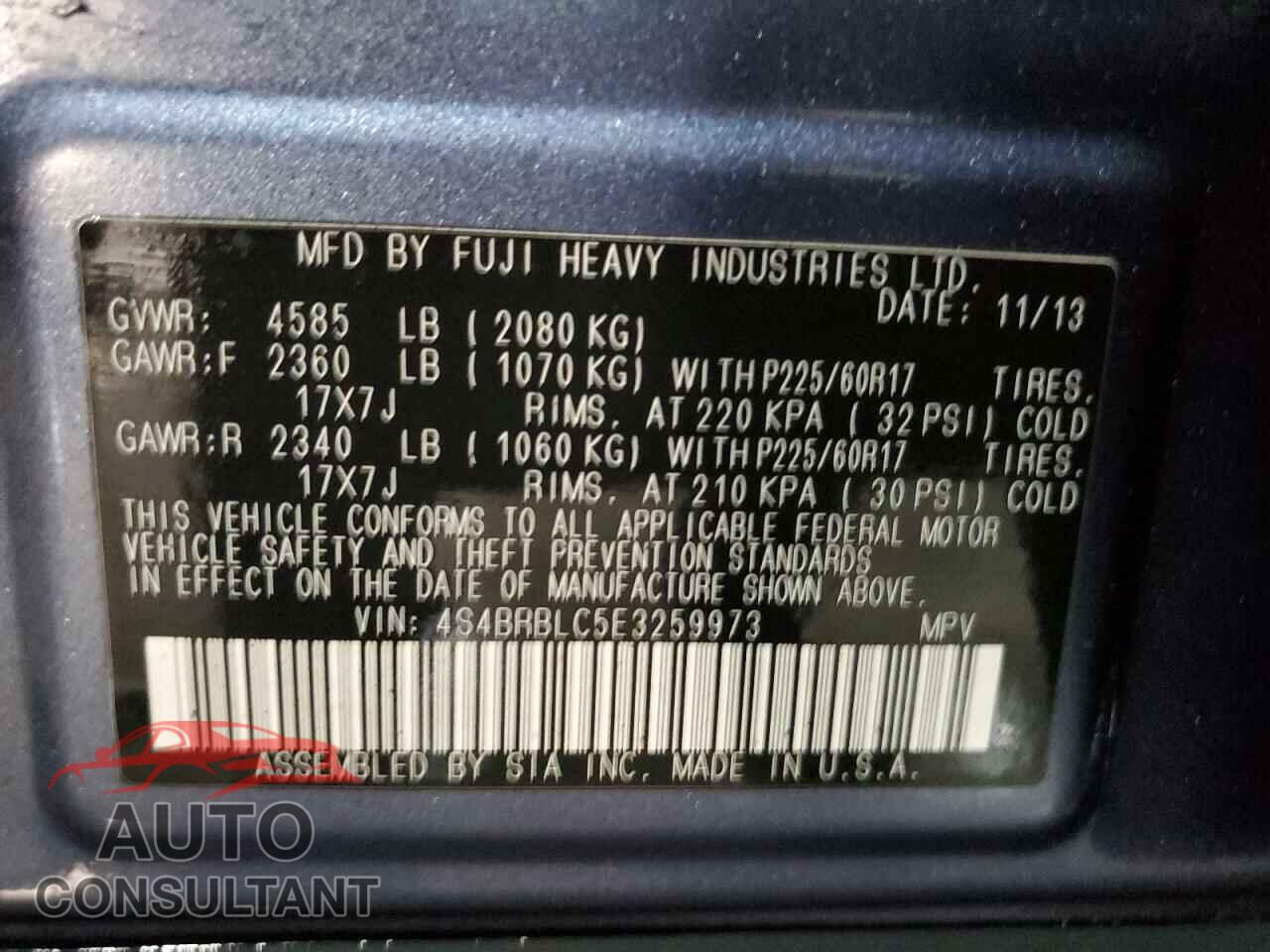 SUBARU OUTBACK 2014 - 4S4BRBLC5E3259973