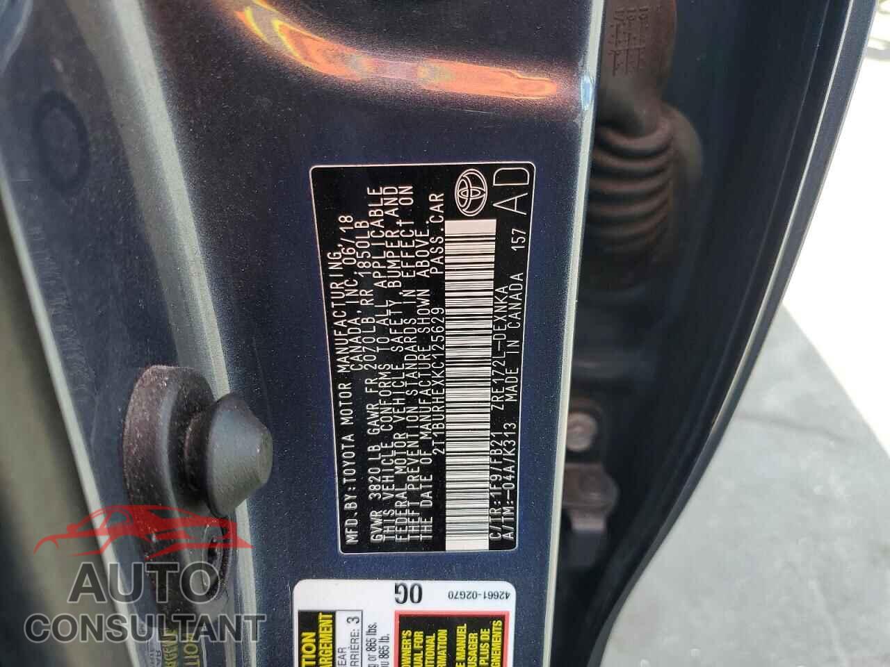 TOYOTA COROLLA 2019 - 2T1BURHEXKC125629