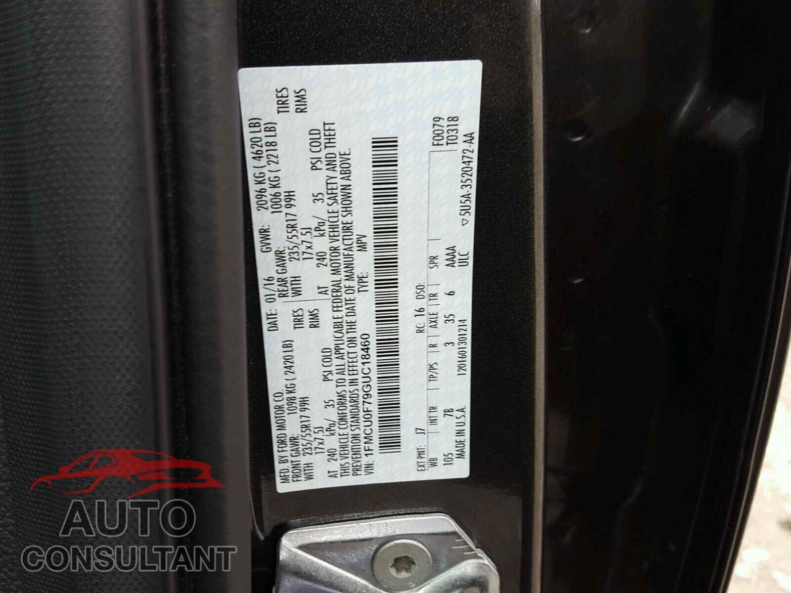 FORD ESCAPE S 2016 - 1FMCU0F79GUC18460