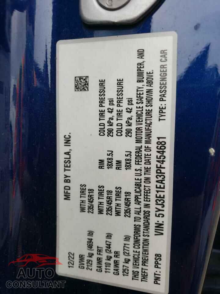 TESLA MODEL 3 2023 - 5YJ3E1EA3PF454681