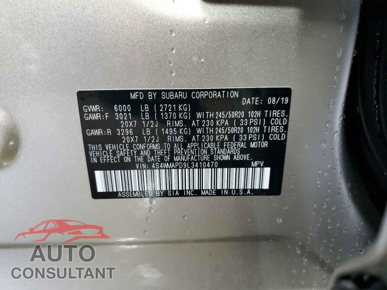SUBARU ASCENT 2020 - 4S4WMAPD9L3410470