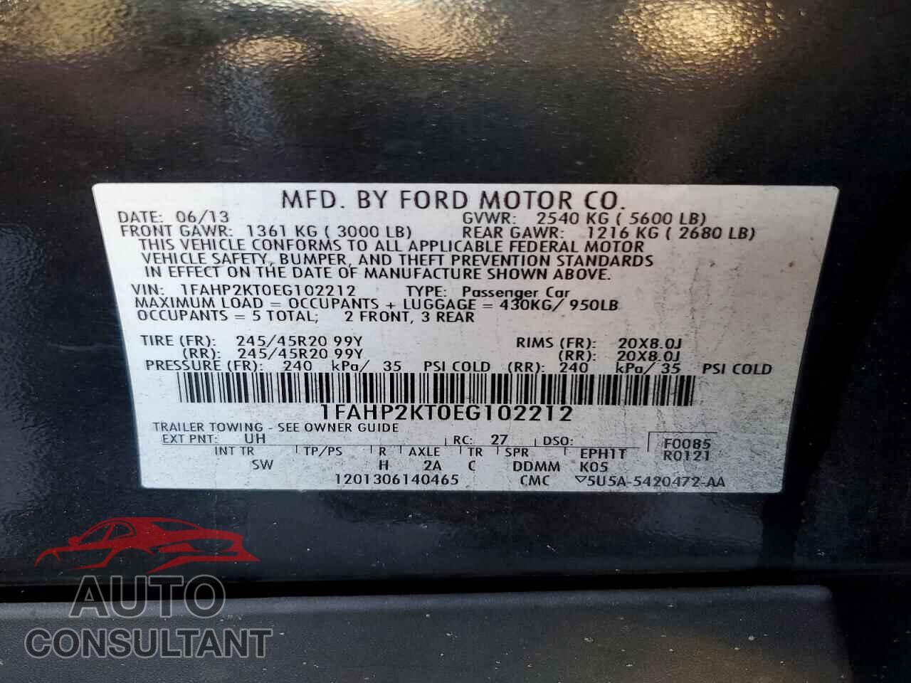 FORD TAURUS 2014 - 1FAHP2KT0EG102212