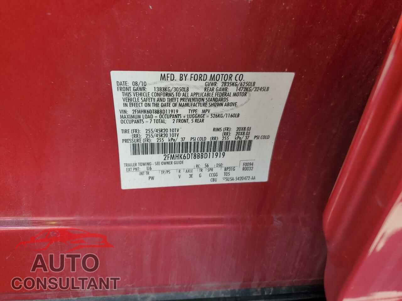 FORD FLEX 2011 - 2FMHK6DT8BBD11919