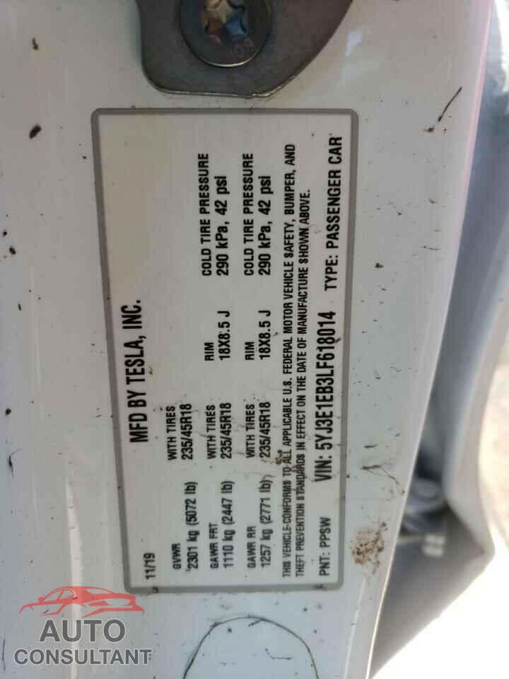 TESLA MODEL 3 2020 - 5YJ3E1EB3LF618014