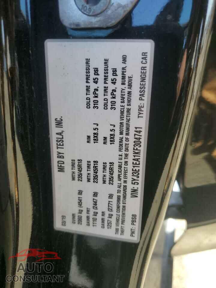 TESLA MODEL 3 2019 - 5YJ3E1EA1KF304741