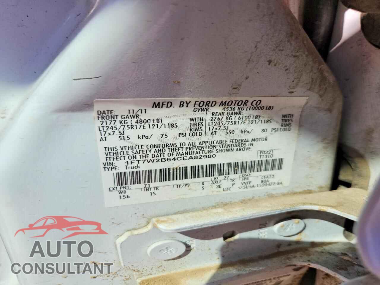 FORD F250 2012 - 1FT7W2B64CEA82980