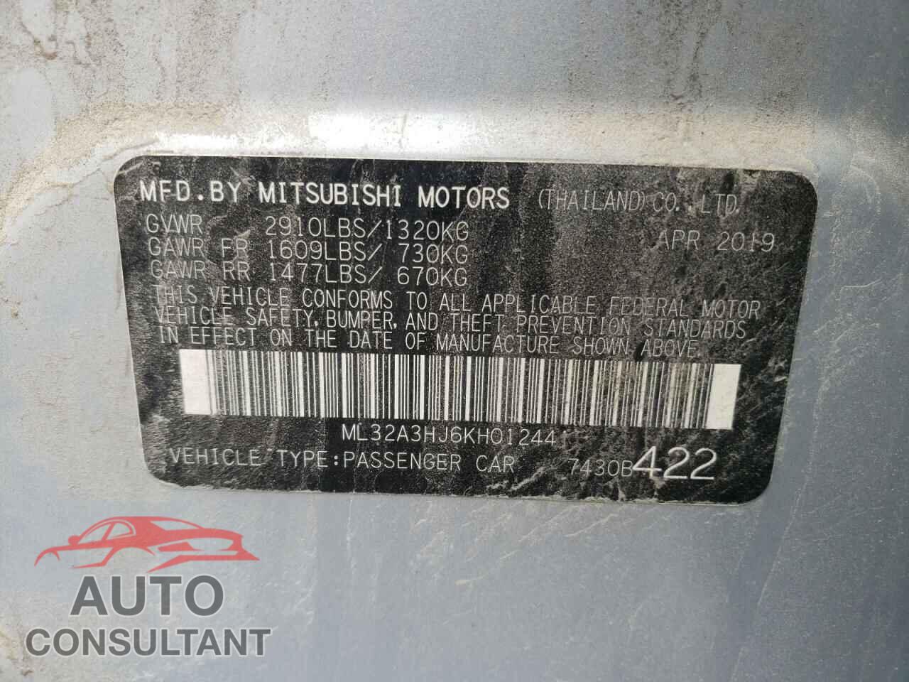 MITSUBISHI MIRAGE 2019 - ML32A3HJ6KH012441