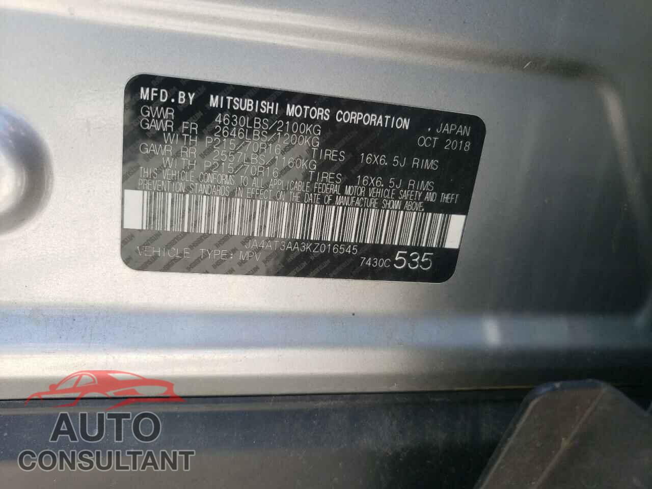 MITSUBISHI ECLIPSE 2019 - JA4AT3AA3KZ016545