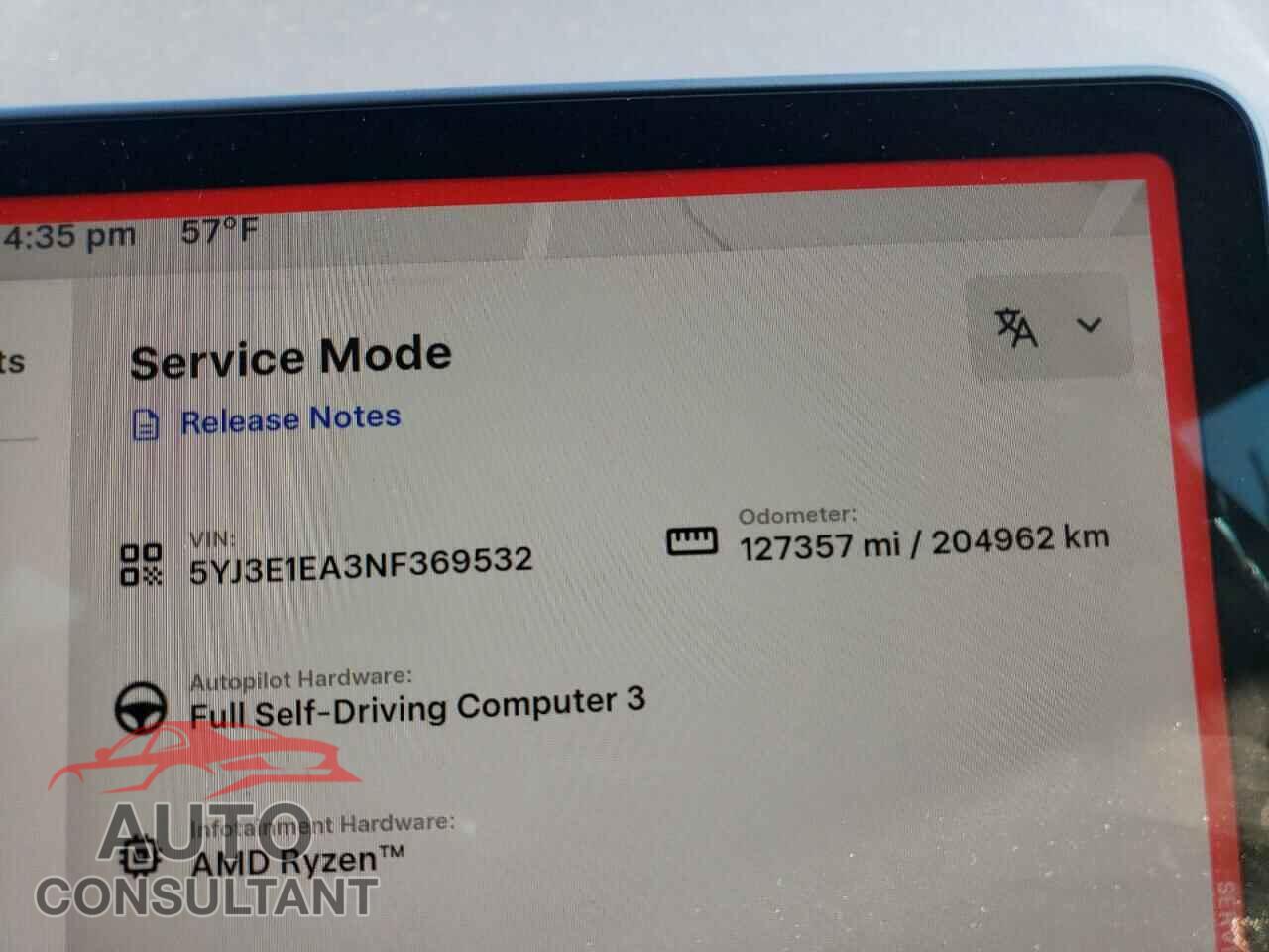 TESLA MODEL 3 2022 - 5YJ3E1EA3NF369532