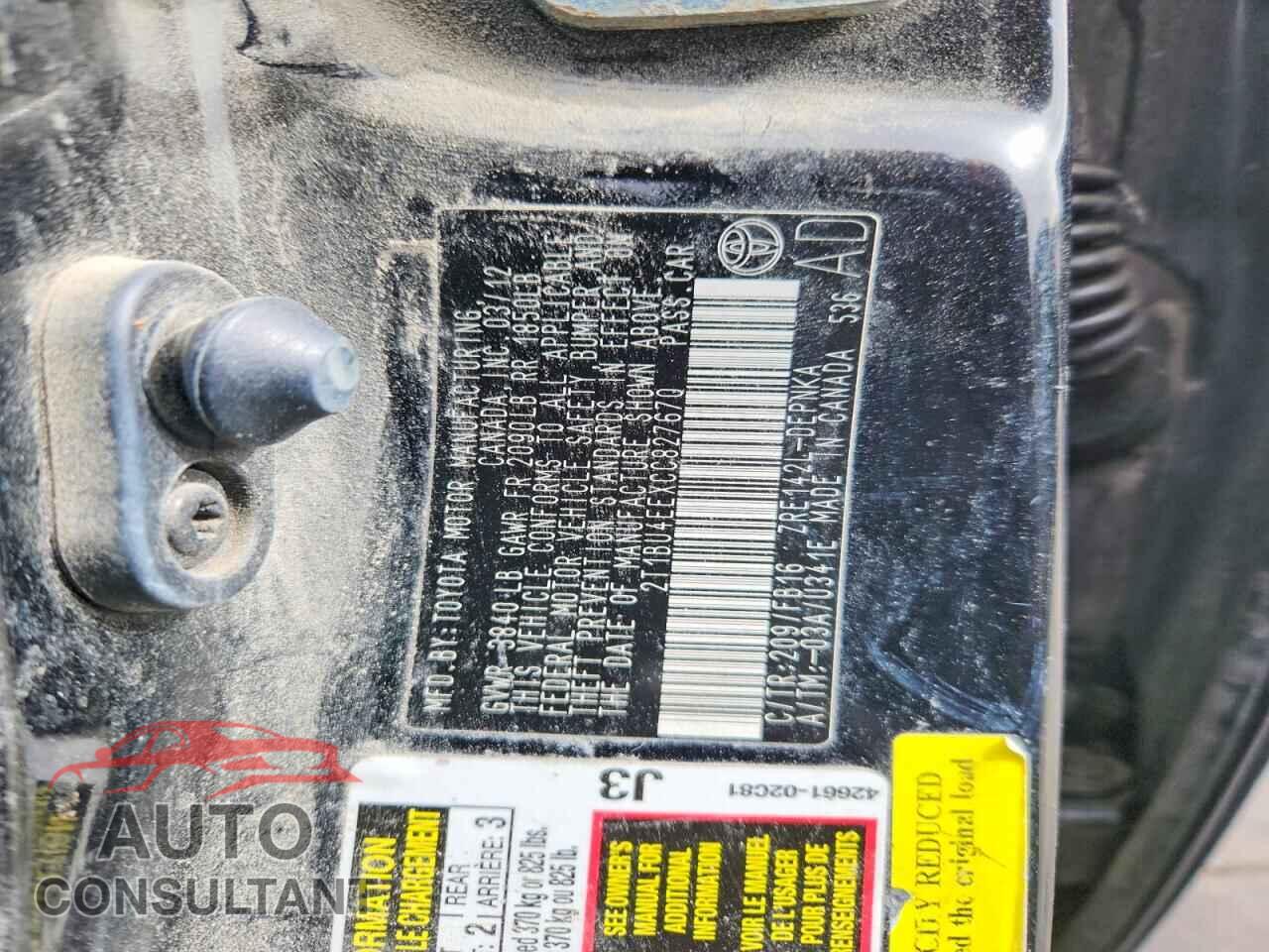 TOYOTA COROLLA 2012 - 2T1BU4EEXCC827670