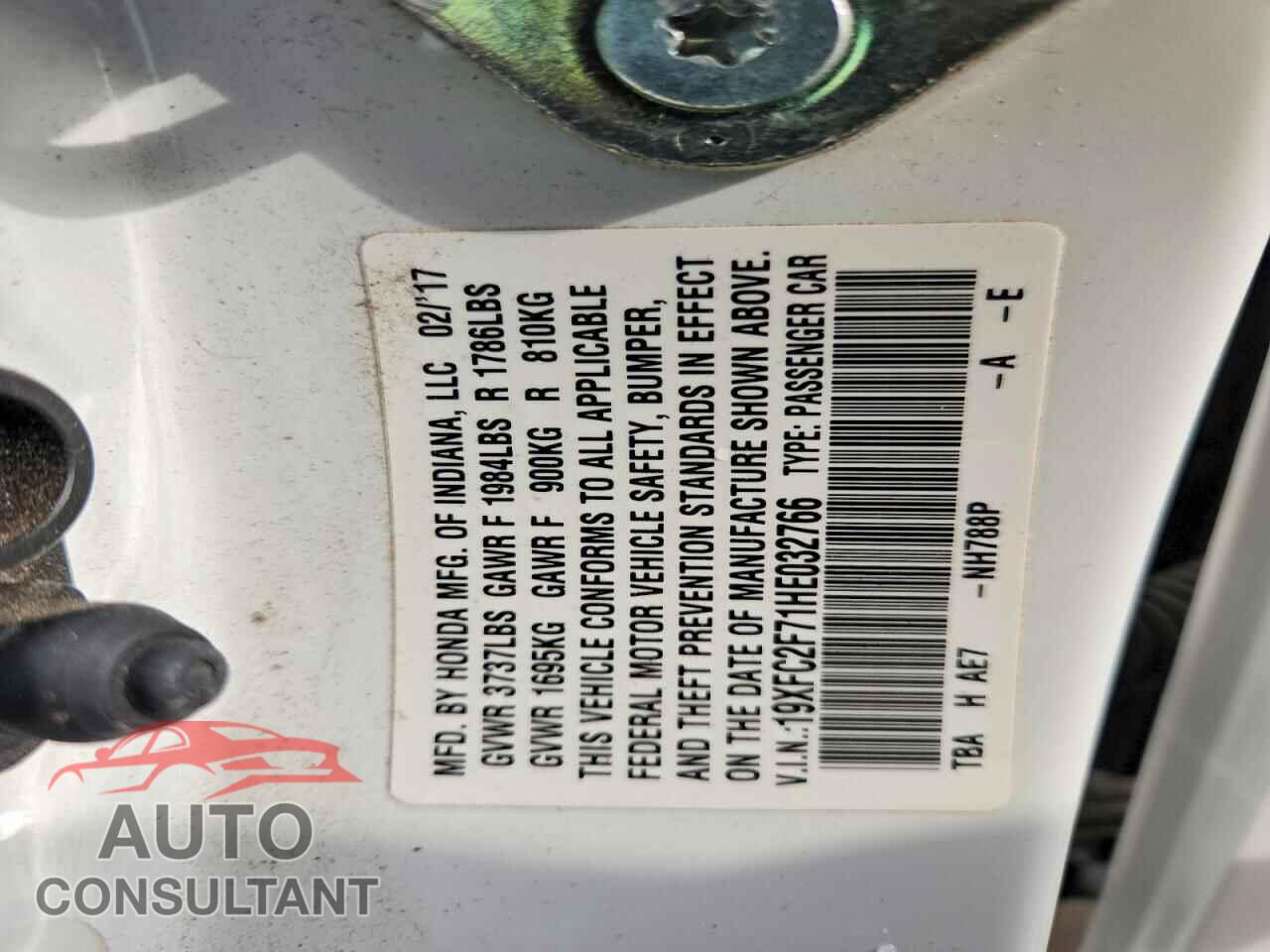 HONDA CIVIC 2017 - 19XFC2F71HE032766