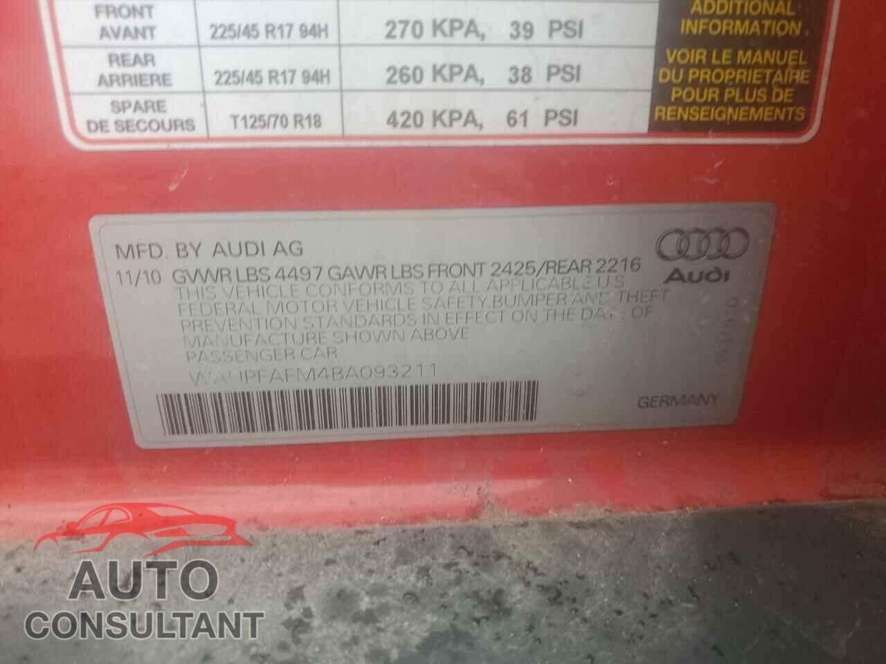 AUDI A3 2011 - WAUPFAFM4BA093211