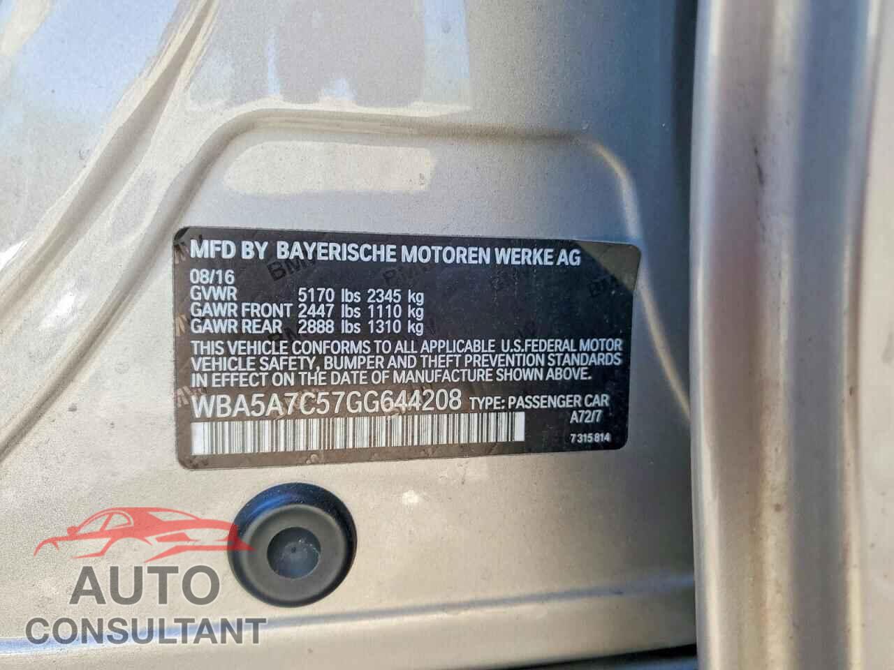 BMW 5 SERIES 2016 - WBA5A7C57GG644208