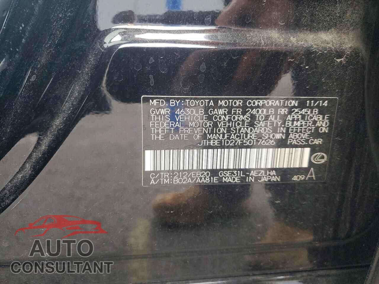 LEXUS IS 2015 - JTHBE1D27F5017626