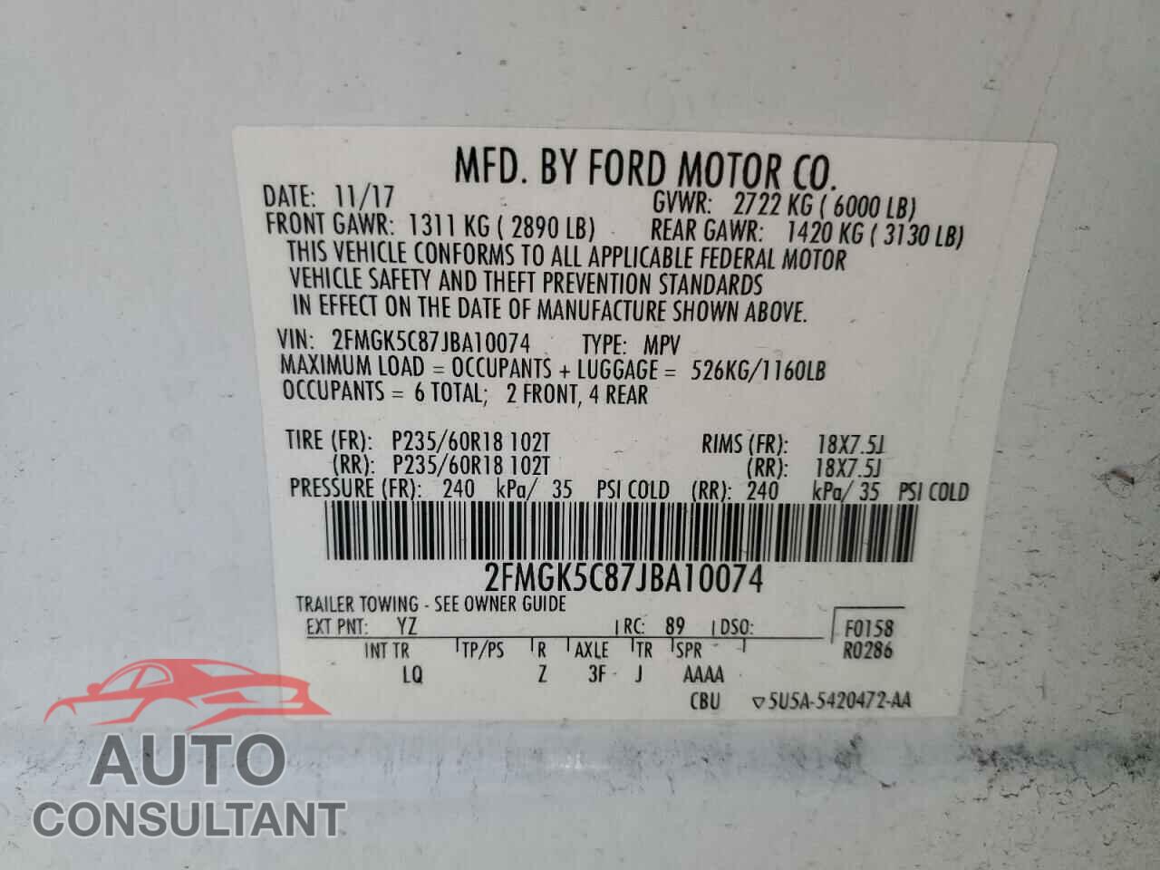 FORD FLEX 2018 - 2FMGK5C87JBA10074