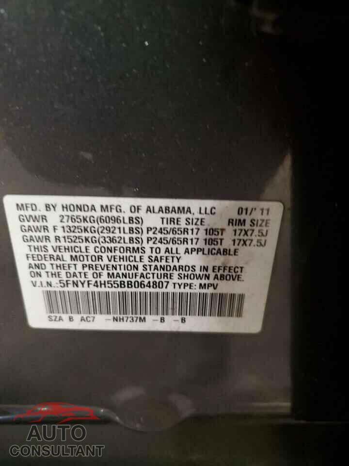 HONDA PILOT 2011 - 5FNYF4H55BB064807