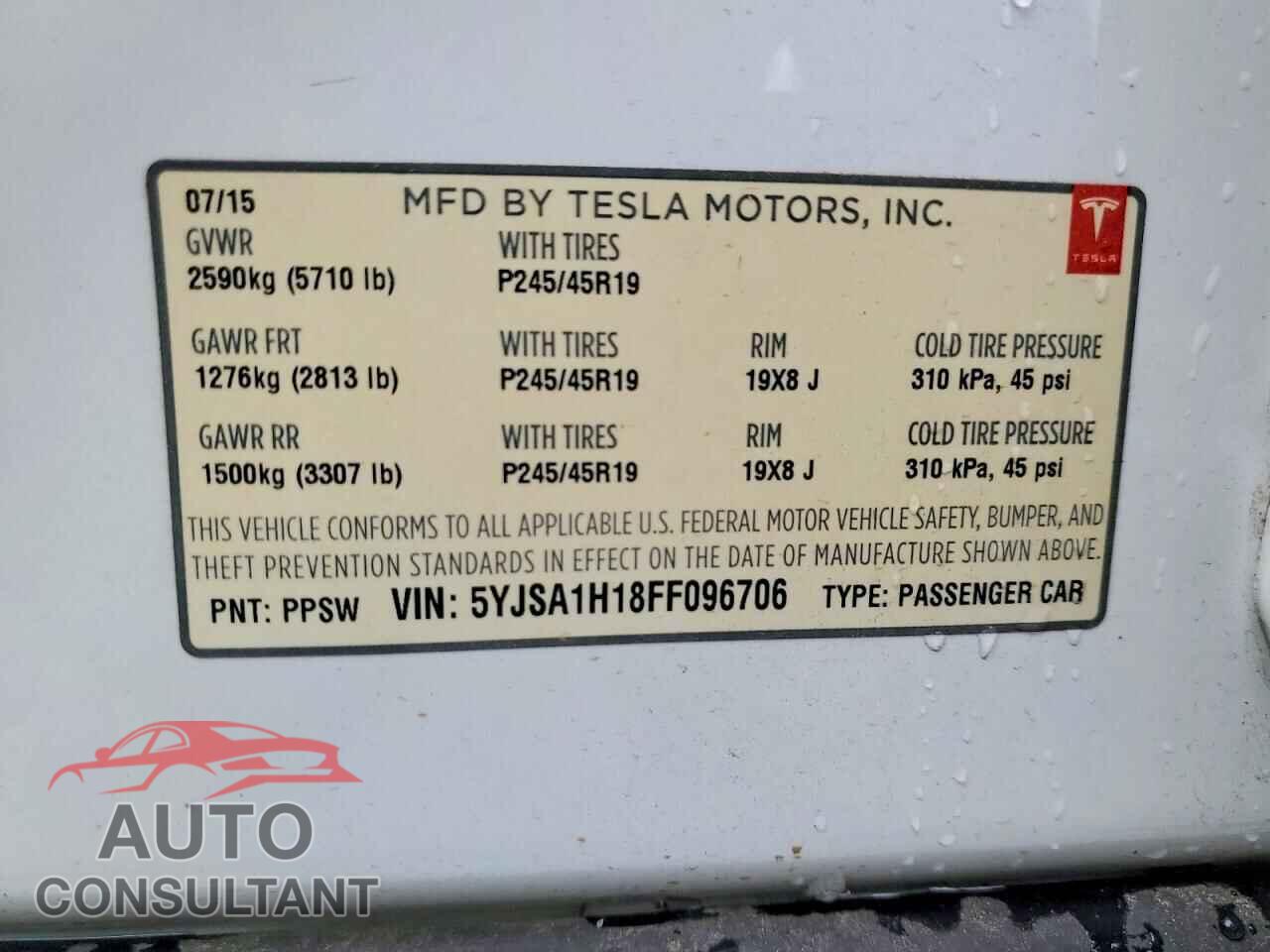TESLA MODEL S 2015 - 5YJSA1H18FF096706