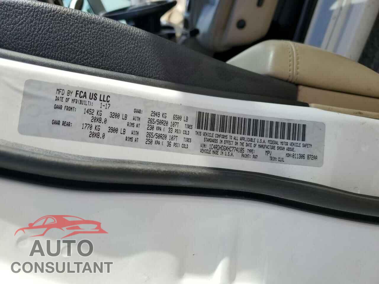 DODGE DURANGO 2017 - 1C4RDHDGXHC774185