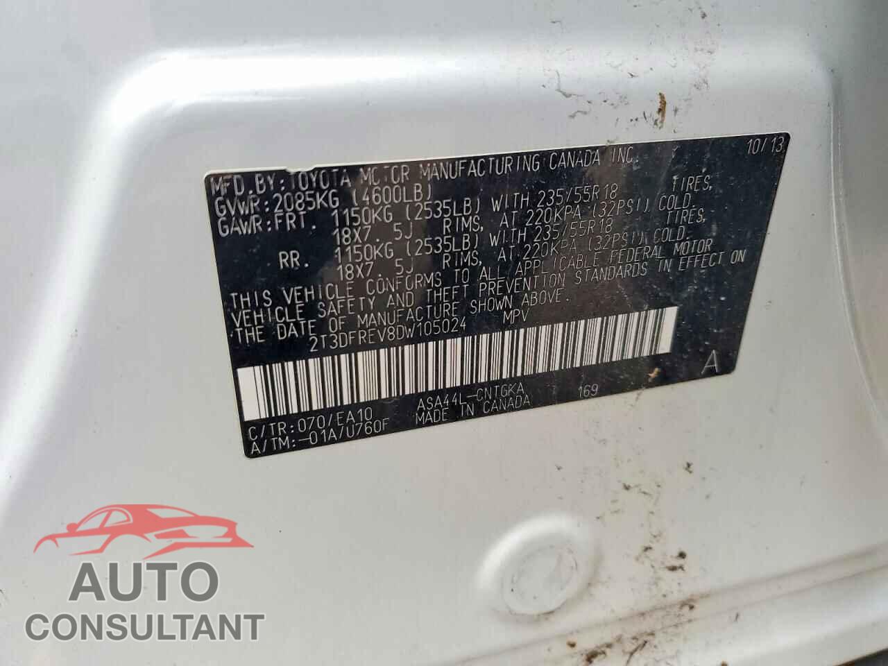 TOYOTA RAV4 2013 - 2T3DFREV8DW105024