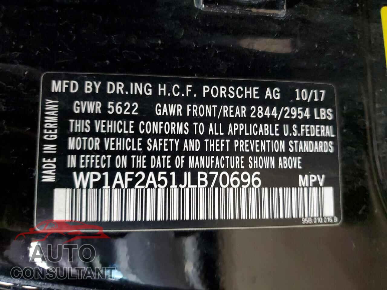 PORSCHE MACAN 2018 - WP1AF2A51JLB70696