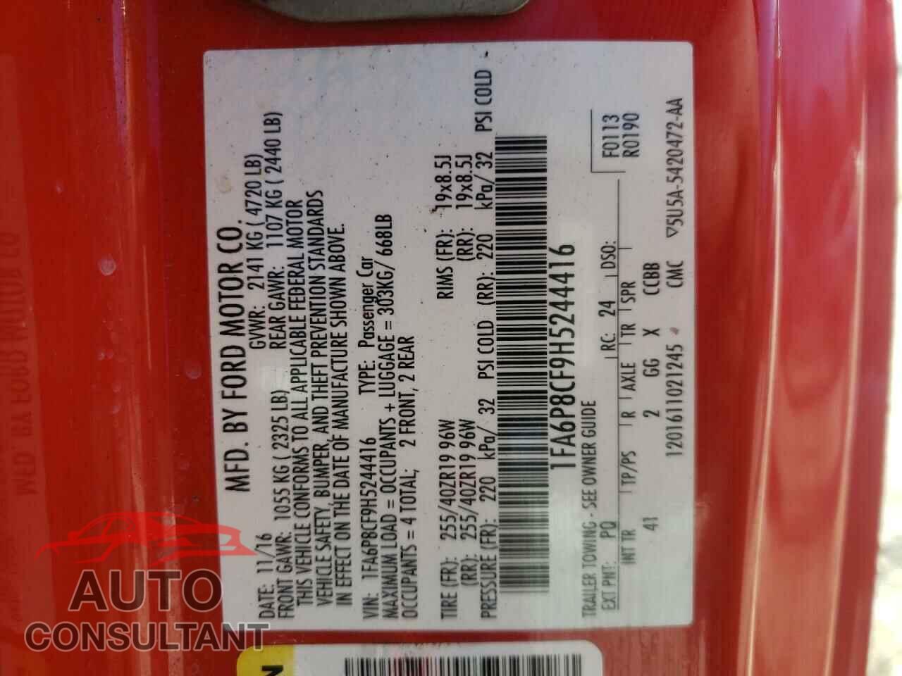 FORD MUSTANG 2017 - 1FA6P8CF9H5244416
