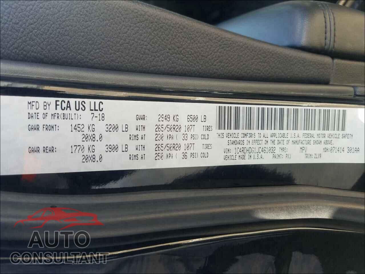 DODGE DURANGO 2018 - 1C4RDHDG1JC461032