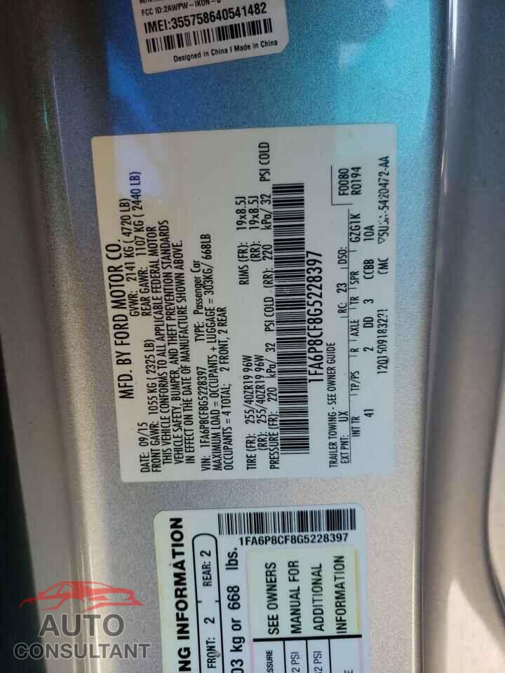FORD MUSTANG 2016 - 1FA6P8CF8G5228397