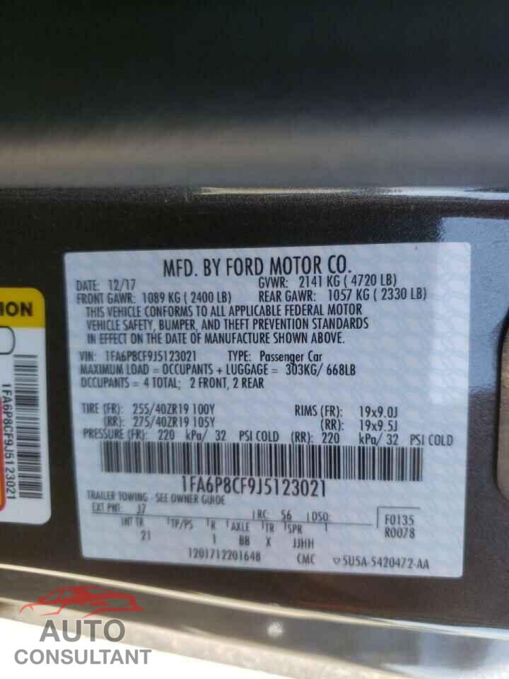 FORD MUSTANG 2018 - 1FA6P8CF9J5123021
