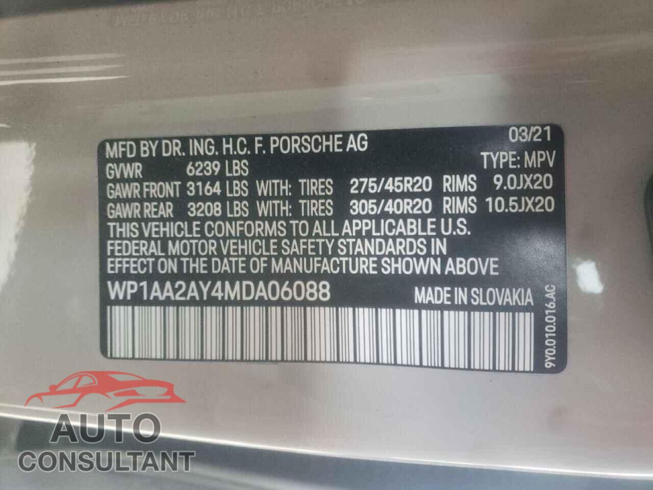 PORSCHE CAYENNE 2021 - WP1AA2AY4MDA06088