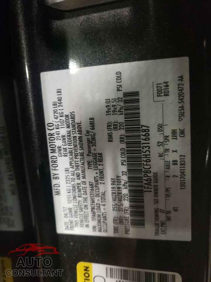 FORD MUSTANG 2017 - 1FA6P8CF6H5316687