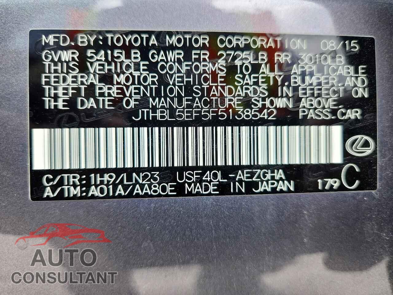 LEXUS LS500 2015 - JTHBL5EF5F5138542
