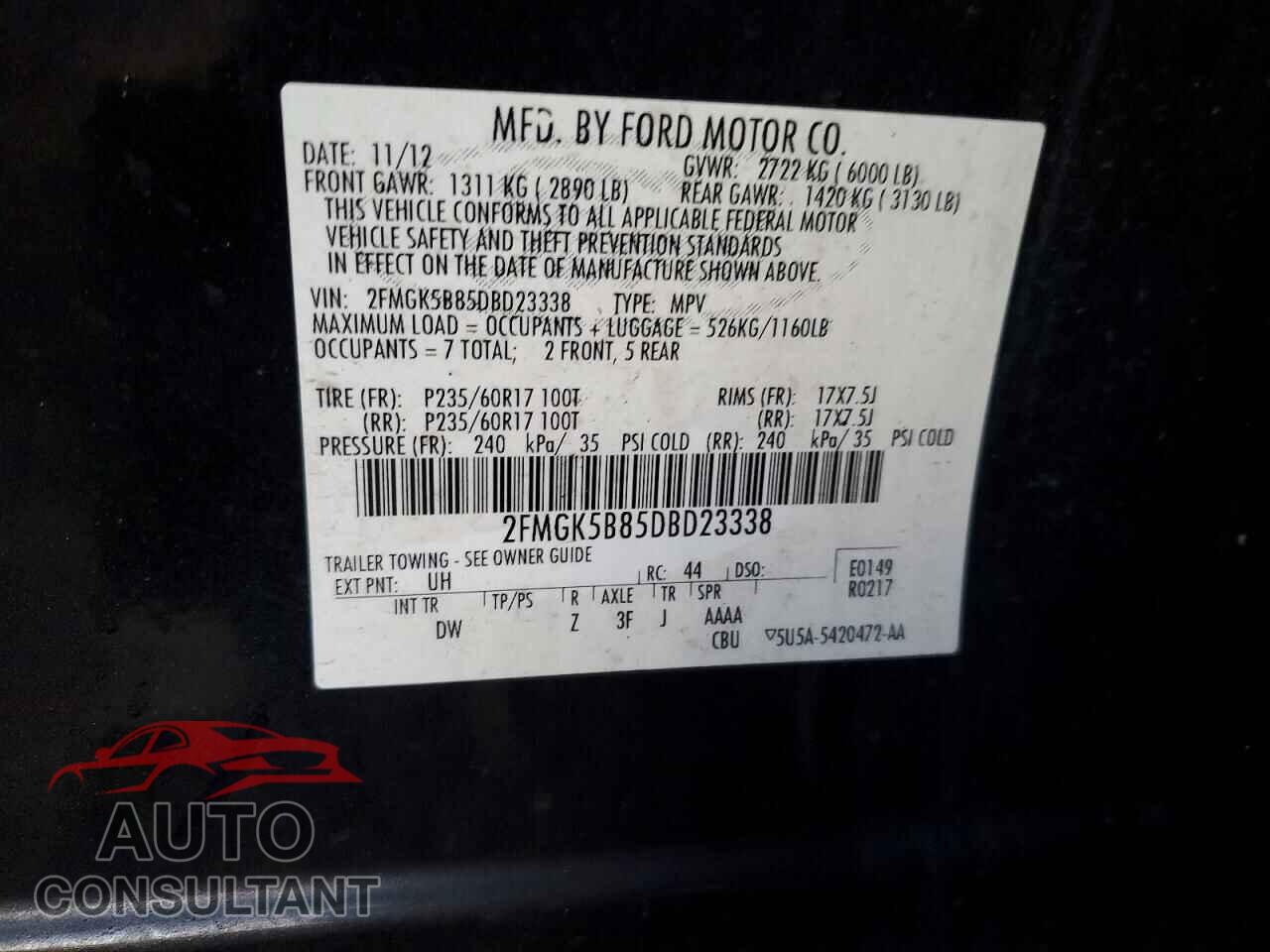 FORD FLEX 2013 - 2FMGK5B85DBD23338