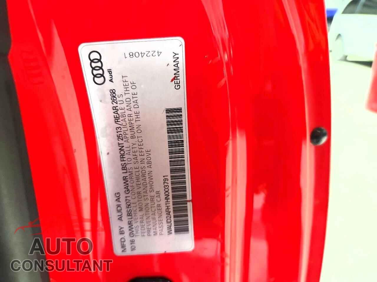 AUDI A5 2017 - WAUD2AFH1HN003791