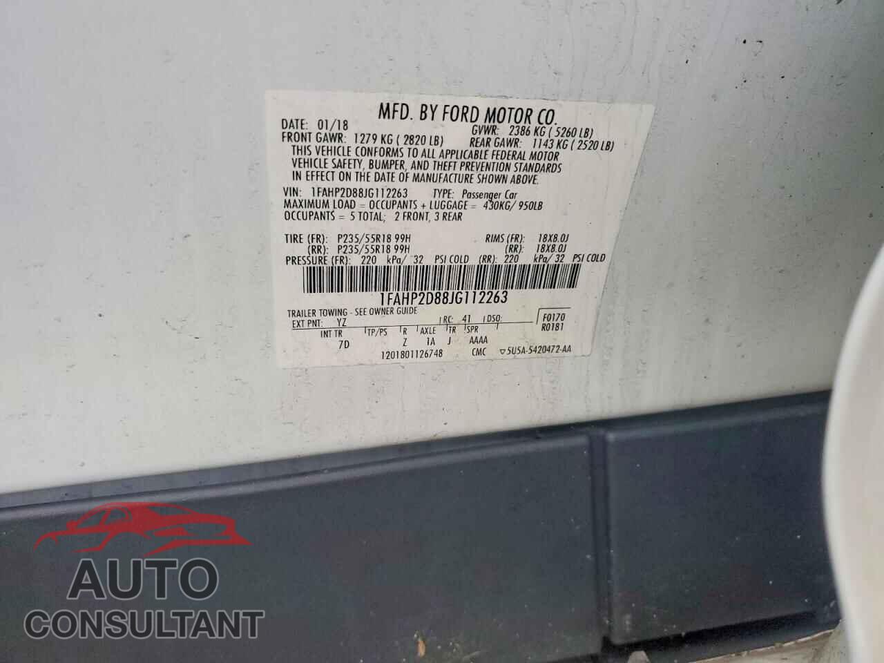 FORD TAURUS 2018 - 1FAHP2D88JG112263