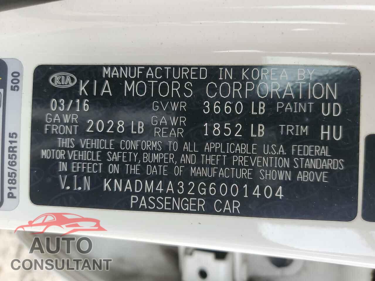 KIA RIO 2016 - KNADM4A32G6001404