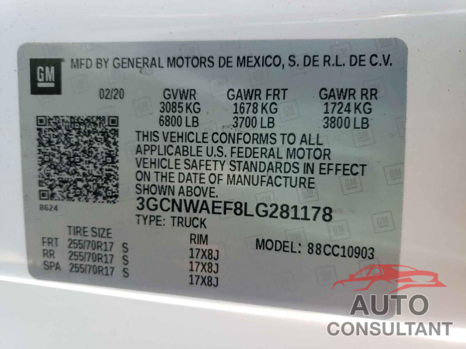 CHEVROLET SILVERADO 2020 - 3GCNWAEF8LG281178