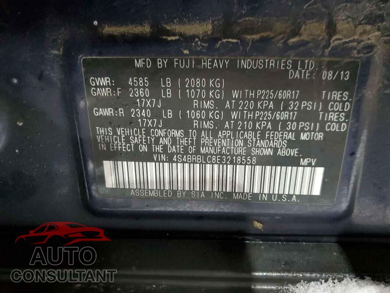 SUBARU OUTBACK 2014 - 4S4BRBLC8E3218558