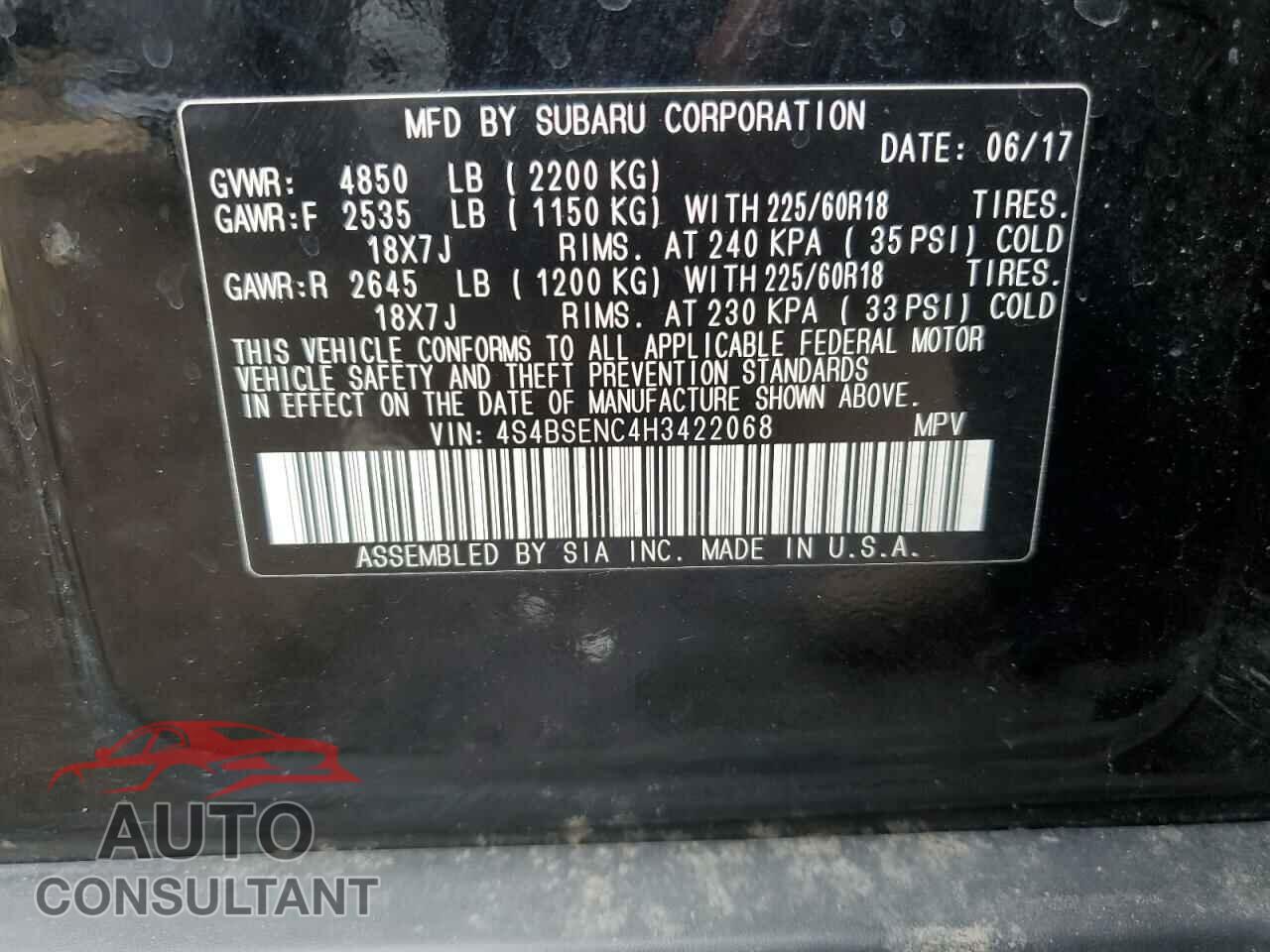SUBARU OUTBACK 2017 - 4S4BSENC4H3422068