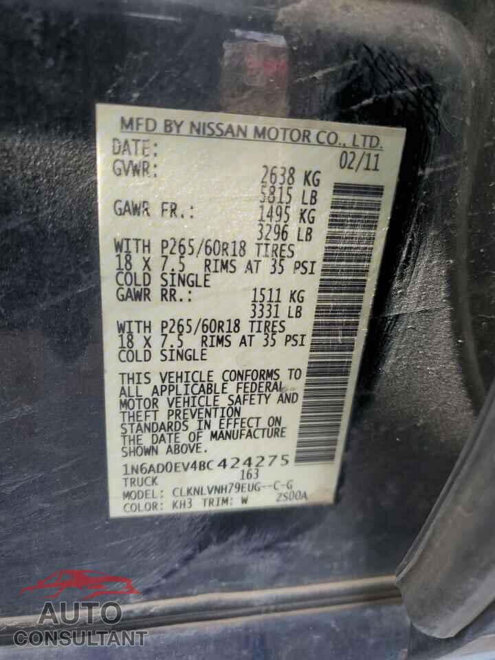 NISSAN FRONTIER 2011 - 1N6AD0EV4BC424275