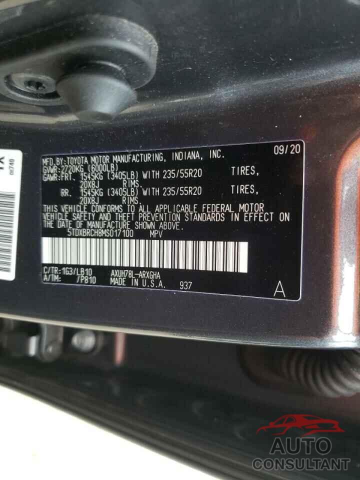 TOYOTA HIGHLANDER 2021 - 5TDXBRCH8MS017100